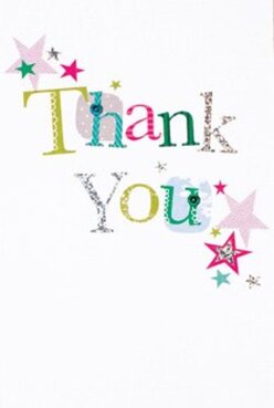 This thank you card sparkles with delight, a testament to thoughtful artistry inspired by the vibrant spirit of South Woodford. Across its pure white canvas, the phrase 'Thank You' is stitched in a captivating patchwork-each letter distinct, dressed in lively tones of mint green, fuchsia, and azure blue, gently dusted with silver glints that catch the room's light. The print's texture feels inviting, reminiscent of the tactile thrill one gets from a freshly tied bouquet on a breezy Chigwell Road morning. Stars, jewel-toned in magenta, teal, and soft gold, peek from the corners, evoking the image of confetti drifting after a heartfelt community celebration. Every pattern and shimmer speaks to the craftsman's hand, echoing the same care South Woodford Florist brings to each local delivery. It's easy to picture this card nestled alongside bold blooms-its joyful design a luminous offering of genuine appreciation, as expressive and personal as laughter shared at South Woodford's bustling market. The overall composition reflects not only the energy of our neighbourhood but the florist's passion for creating lasting moments of true gratitude.